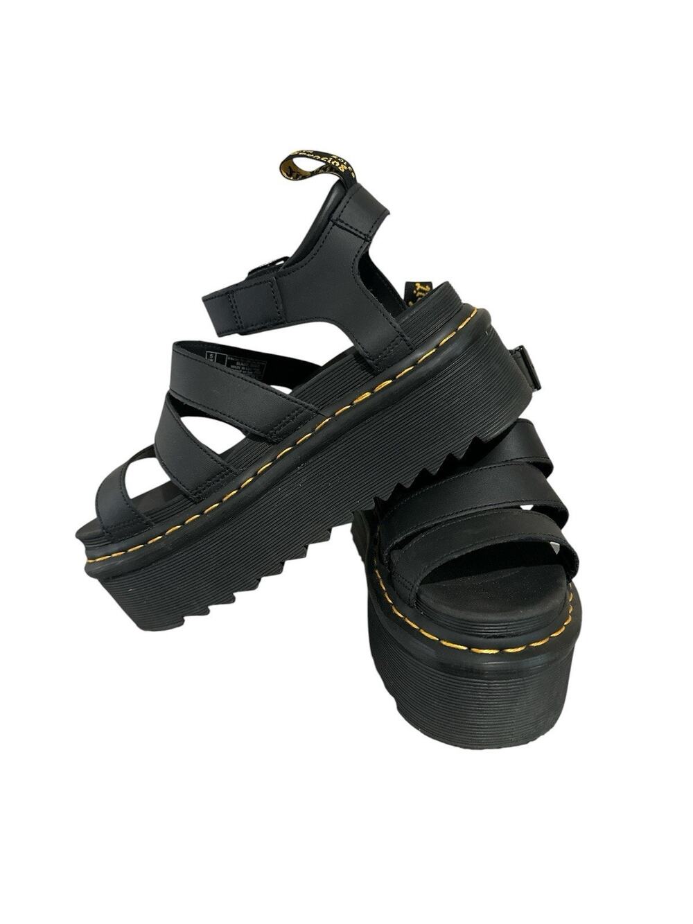 Dr. Martens Blaire Black Hydro Leather Gladiator Platform Sandals Womens Size 7